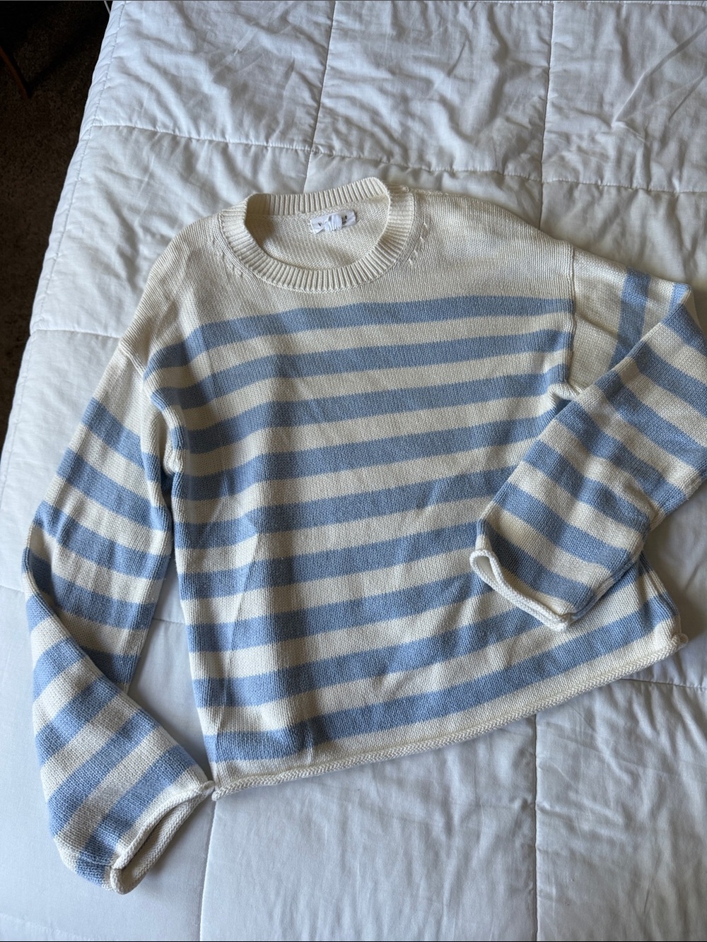 Velvet Brand - Cream and Light Blue Striped Knit Sweater